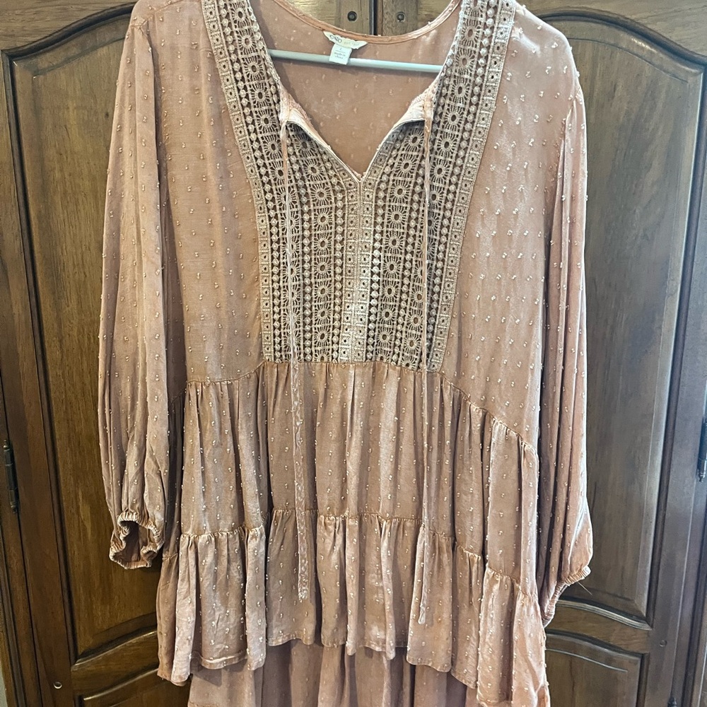 Cato Peach Embroidered Tunic